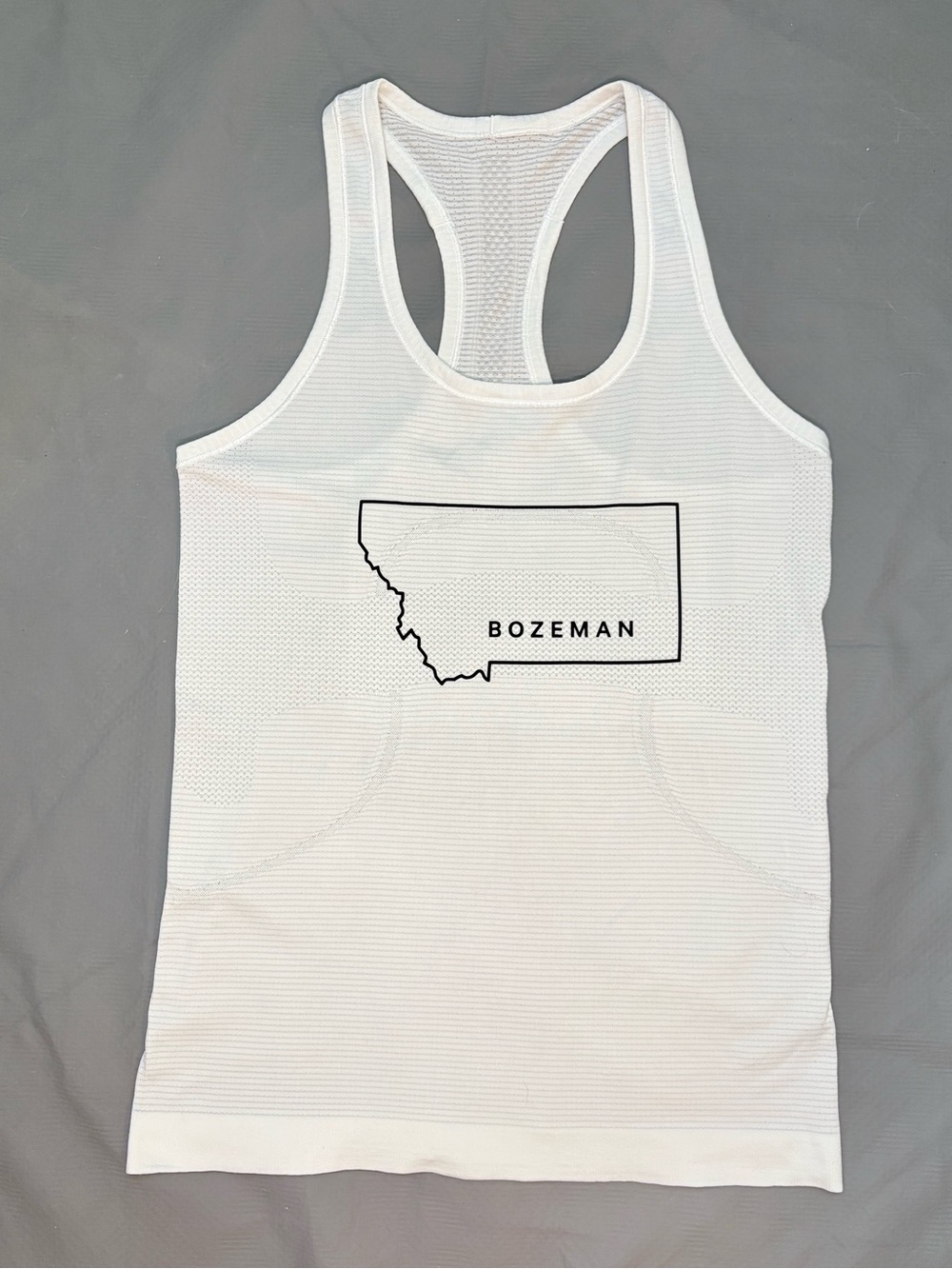 lululemon athletica White Racerback Tank with Bozeman Graphic - Size 6